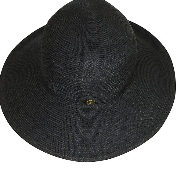 Eric Javits Black Wide Brim Floppy Straw Sun Hat $285 - Picture 1 of 7